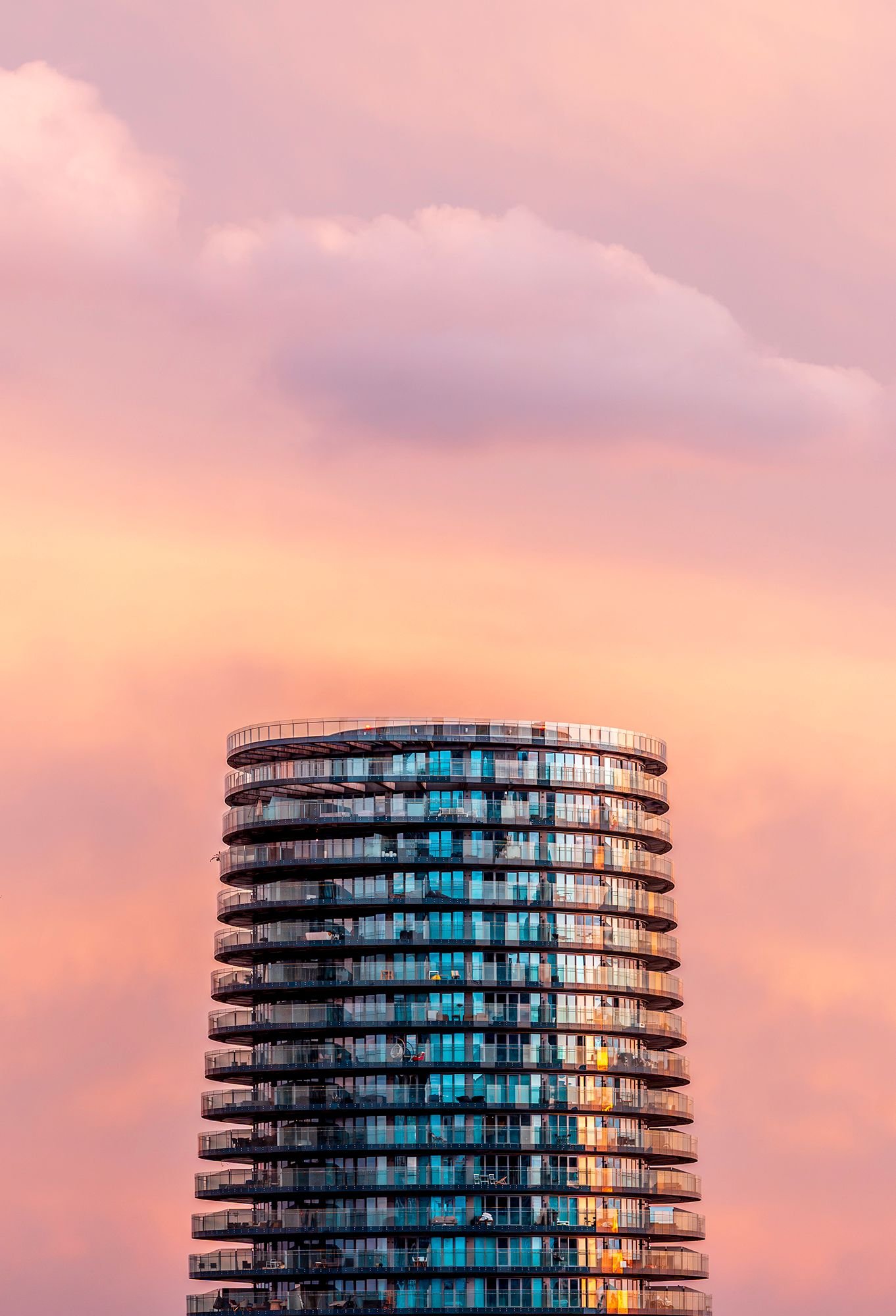 Rings of glass, pink sky
